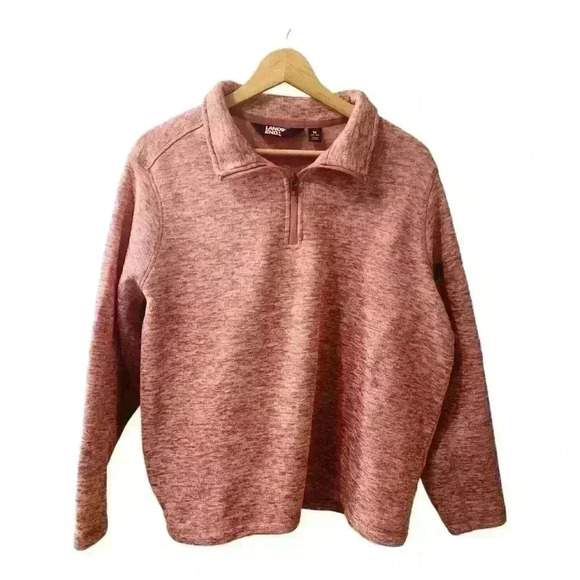 Lands’ End Women’s Plus Embroidered Sweater Fleece Quarter Zip Pullover 1X Pink - Picture 1 of 7
